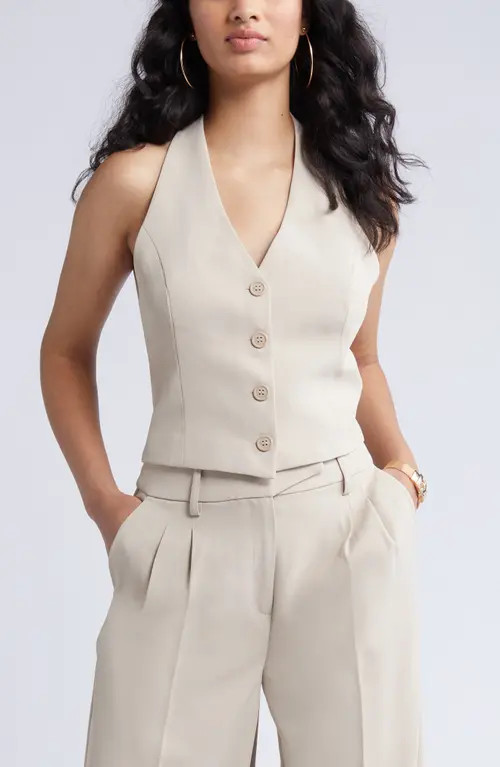 Open Edit Halter Vest in Tan Oxford at Nordstrom, Size X-Small | Nordstrom
