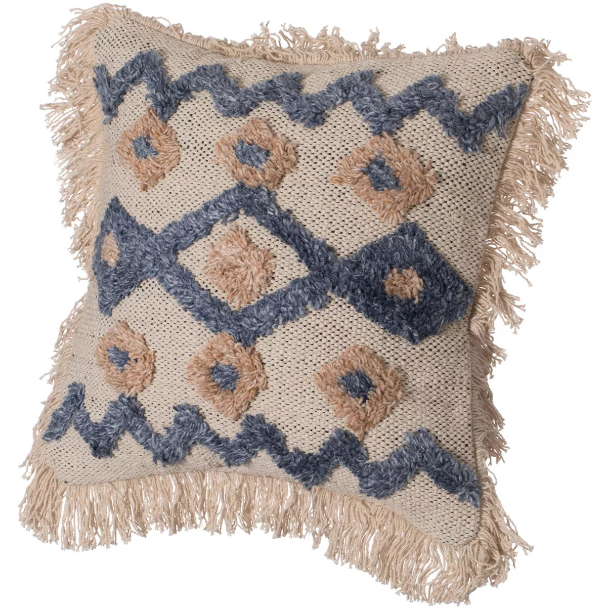 DEERLUX 16" Handwoven Cotton & Silk Throw Pillow Cover with Embossed Zig Zag, Blue & Beige | Target