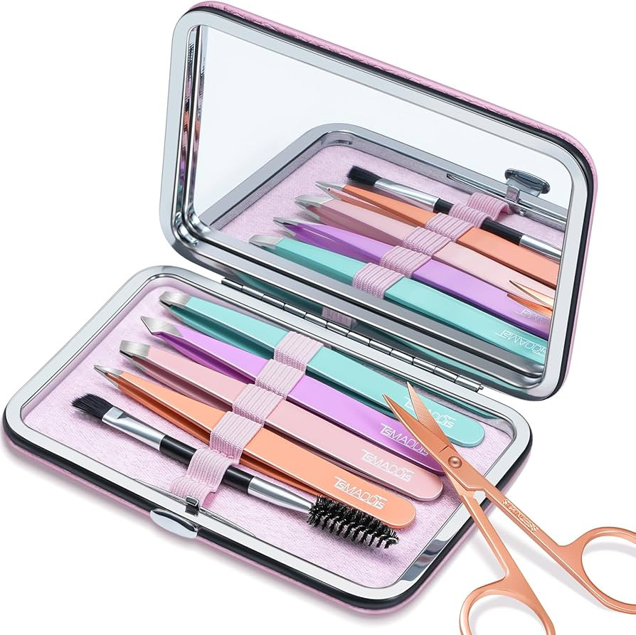 TsMADDTs Tweezers for Women Facial Hair - Precision Tweezers Set with Travel Case - Stainless Ste... | Amazon (US)