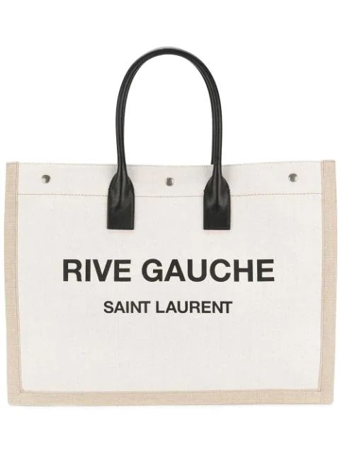 Saint Laurentwhite and black Rive Gauche linen and leather logo tote | FarFetch Global