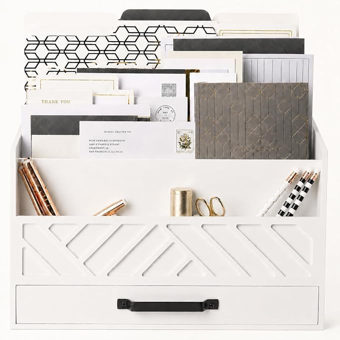 BLU MONACO | Wooden Mail Organizer with Drawer | Mail Organizer Countertop with 6 Compartments | ... | Amazon (US)