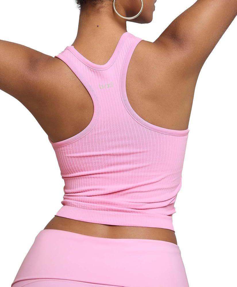 BRXL Women's Ribbed Racerback Tank Tops with Built-in Bra U Neck Sleeveless Fitted Casual Athleti... | Amazon (US)