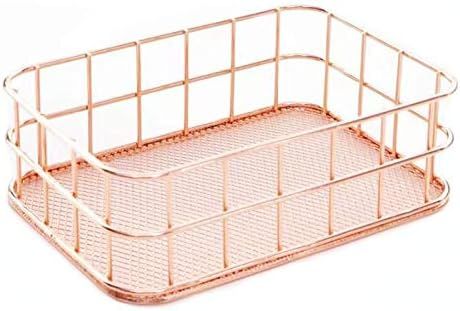 Rose Gold Wire Basket, Desk Drawer Organizer Nesting Copper Mesh Storage Box for Home Office Bath... | Amazon (US)