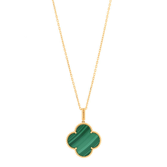 VAN CLEEF & ARPELS 18K Yellow Gold Malachite Magic Alhambra Pendant Necklace | FASHIONPHILE (US)