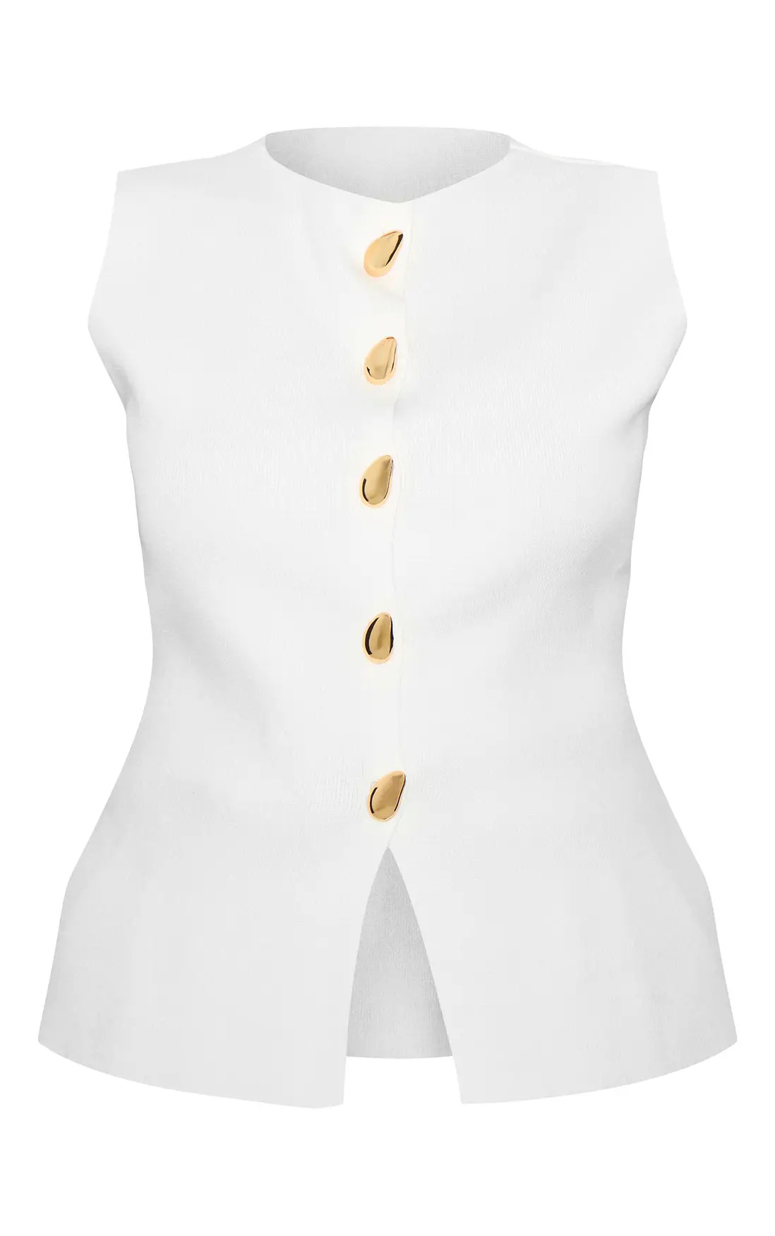 Cream Compact Knit Button Up Waistcoat | PrettyLittleThing USA | PrettyLittleThing US
