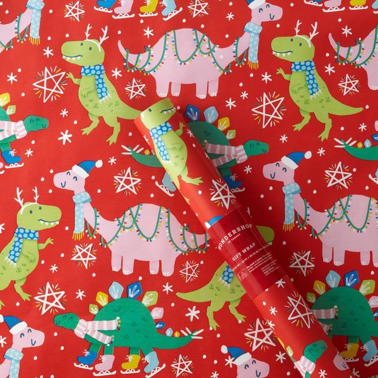 55 sq ft Dinosaurs Gift Wrap Red - Wondershop™ | Target