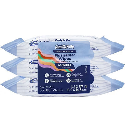 Squatty Potty Flushable Wipes - Travel 3 Pack (54 Total Wipes) - 99% Water & Plant-Based - pH Balanced - Septic Safe Adult Wet Wipes | Target