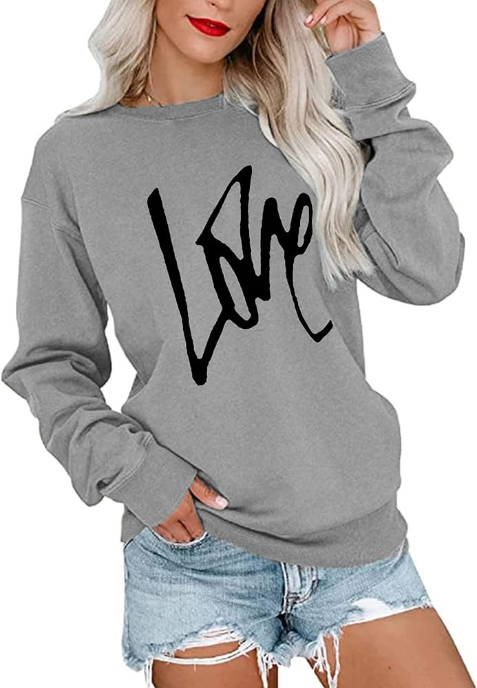 ZILIN Sweatshirt for Women Love Letter Printed Graphic Shirts Casual Long Sleeve Cute Loose Pullo... | Amazon (US)