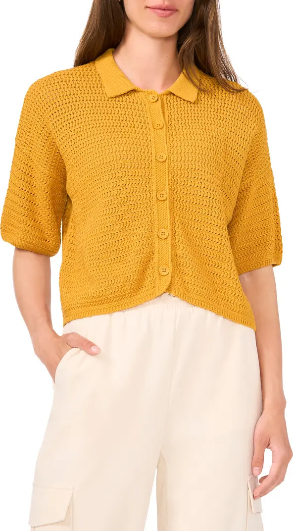 Halogen® Open Stitch Button-Up Polo Sweater | Nordstrom | Nordstrom