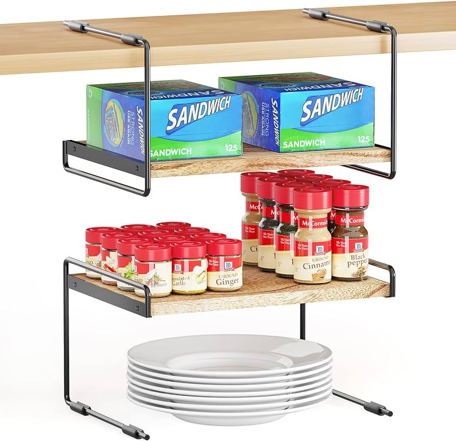 SpaceAid Cabinet Shelf Organizers 2 Pack, Kitchen Counter Organizer Rack Under Shelves Riser, Pan... | Amazon (US)