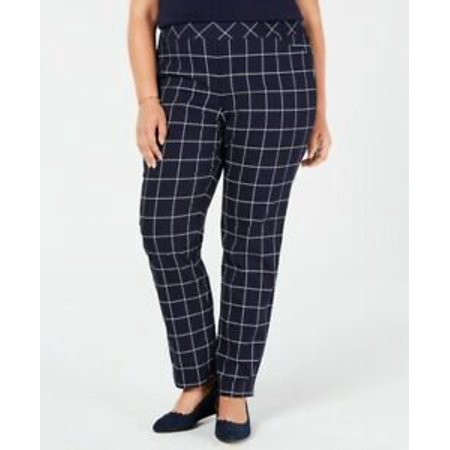 Charter Club Women s Petite Windowpane Plaid Pants Blue/white Size 16 Petite | Walmart (US)