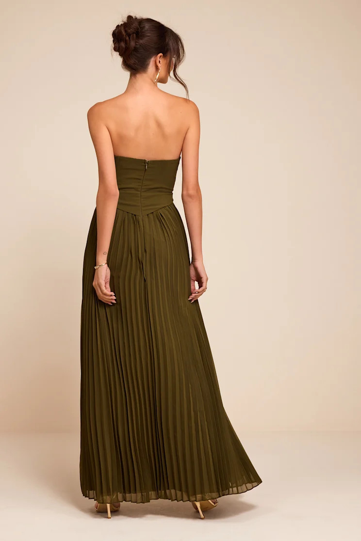 Zea Olive Green Pleated Drop Waist Maxi Dress | Lulus