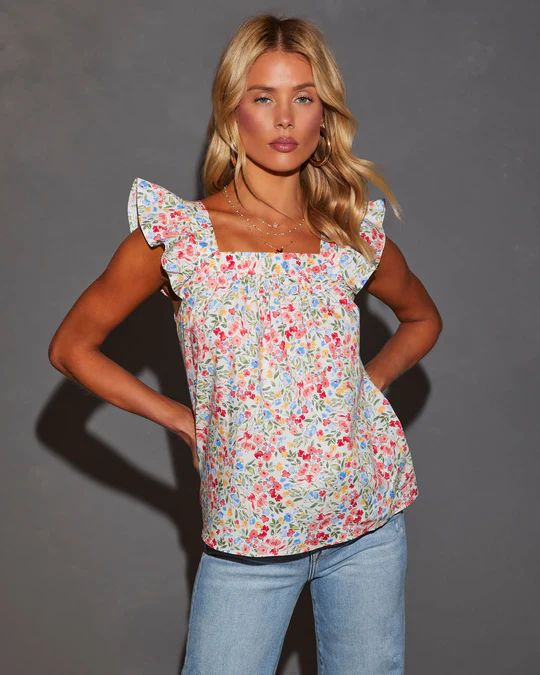Love Me More Cotton Floral Flutter Sleeve Top | VICI Collection