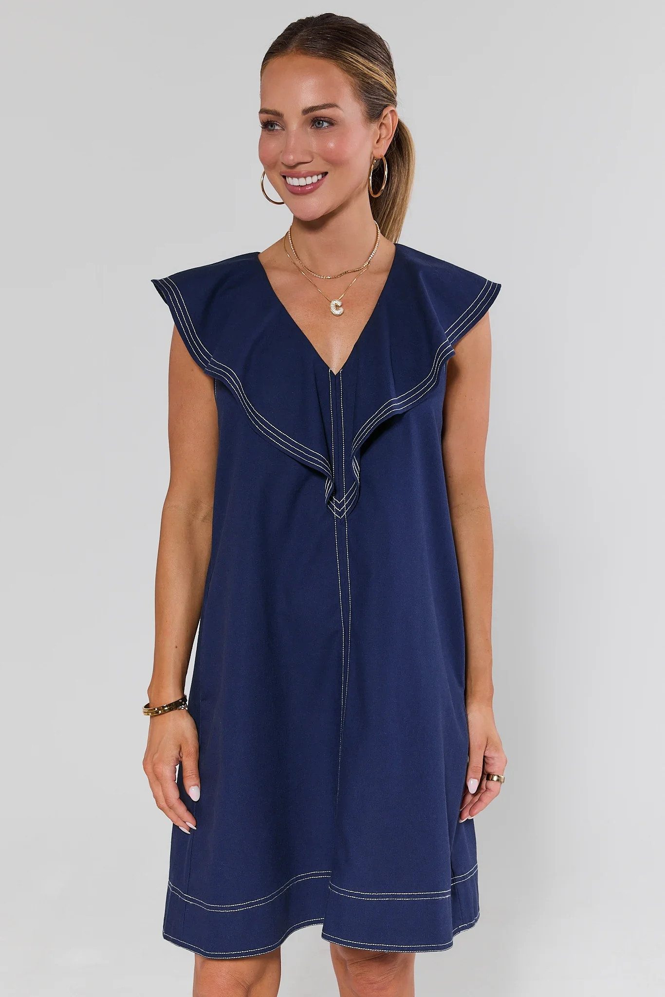 Alexis Navy Ruffle Short Dress | Avara