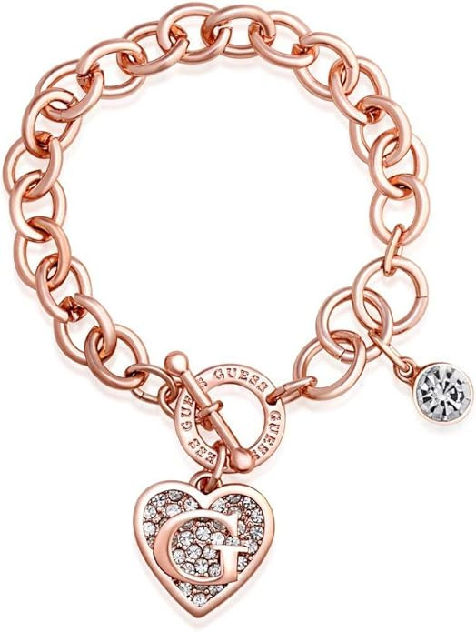 GUESS Rose Gold-Tone Round Link Chain Bracelet with Heart & Logo Charms | Amazon (US)