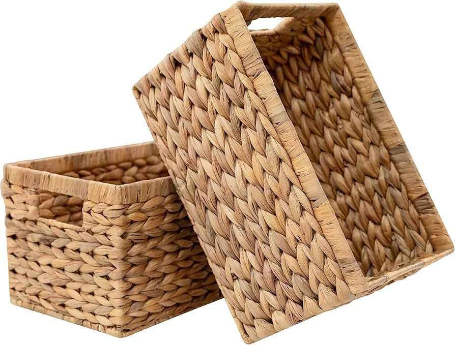 HOMESTEAD Water Hyacinth Storage Baskets with Built-in Handles, Medium Rectangular Wicker Baskets... | Amazon (US)