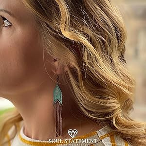 Vintage Country Western Jewelry for Women: Dangle Boho Turquoise & Bronze Patina Earrings with Lo... | Amazon (US)