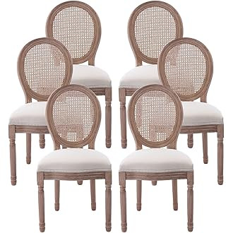 Virabit French Dining Chairs Set of 6, Rattan Farmhouse Upholstered Dining Chairs with Curved Bac... | Amazon (US)