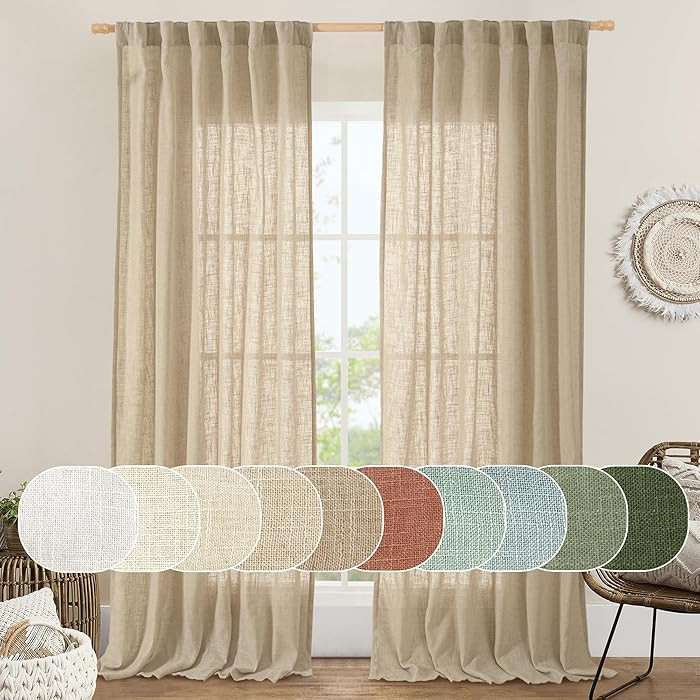 LAMIT - Cortinas de lino con textura traslúcida de arpillera, filtran la luz, con pestaña trase... | Amazon (US)
