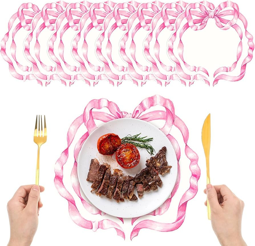 Tinlade 36 Pcs Pink Bow Paper Placemats 12.6 Inch Coquette Birthday Decorations Bow Dinner Mats B... | Amazon (US)