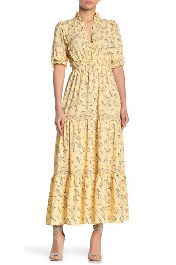 Elbow Length Sleeve Print Tiered Maxi Dress | Nordstrom Rack