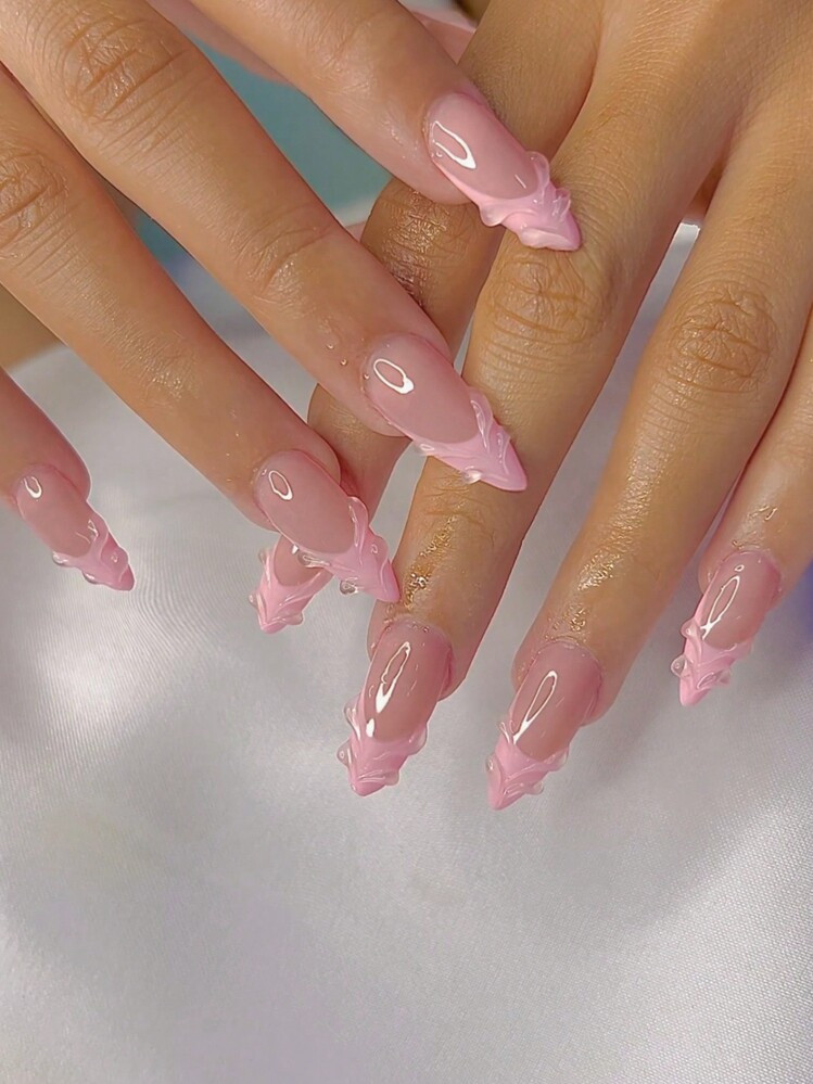 Transform Your Nails With, 24Pcs 3Dgel Makes Almond French Nails Tip Press On Nails Medium, Gel N... | SHEIN