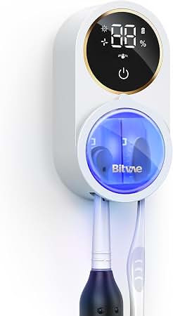 Amazon.com: Bitvae Upgraded Tooth Brush Holder for Bathroom 2.0 Infrared Sensing | Toothbrush Cleaner, Wall-Mounted for Most Size Toothbrushes, Air Drying, LED Smart Screen, White Gold Trim | Amazon (US)