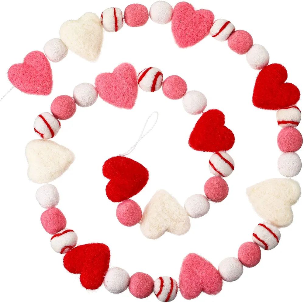 Amazon.com: Valentine Felt Ball Garland 10 Ft Felt Pom Pom Garland Heart Felt Balls Garland Valentin | Amazon (US)