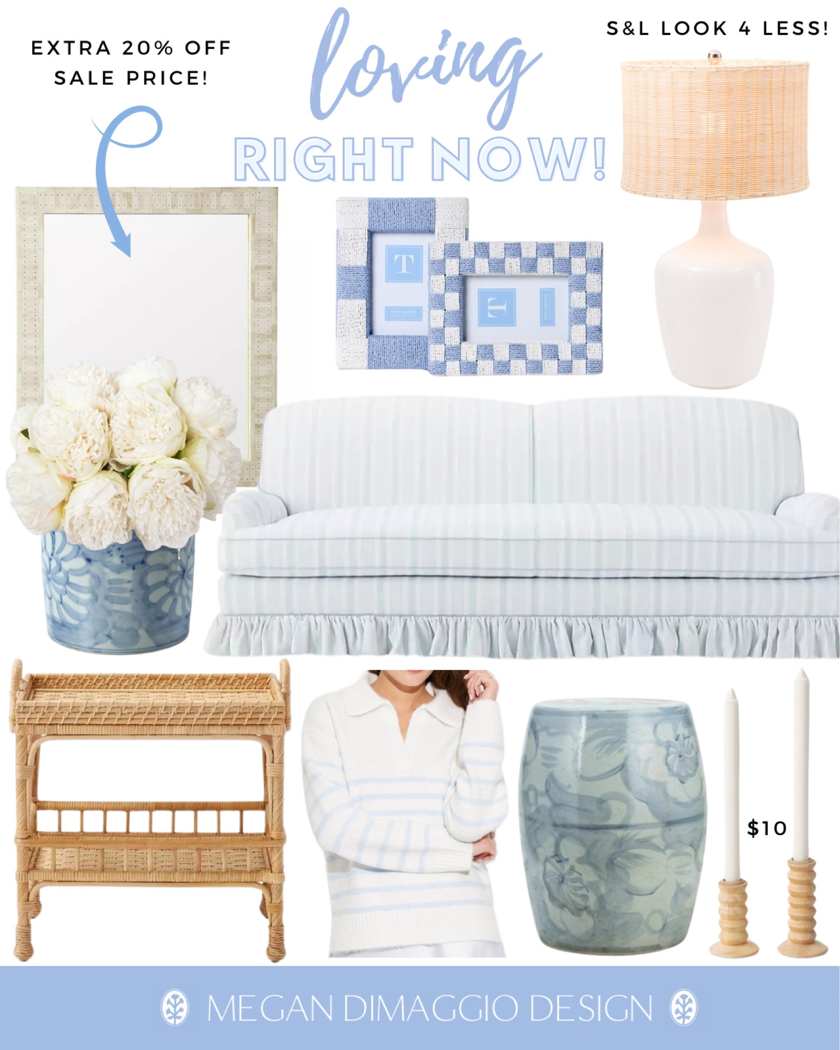 Fresh finds for the New Year that I’m LOVING right now!! Including this gorgeous striped ruffle hem sofa 😍, our favorite bar cart now available in an affordable side table 🙌🏻, and this table lamp is almost $500 less than the Serena & Lily version!! 

Plus my favorite faux white peonies are perfect for the new year. Pair with this new blue & white vase from amazon!

And I just bought and LOVE this new blue and white striped sweater!! Looks like Lake Pajamas but is from Target & under $30 🤯 Runs true to size I got my regular size small. Size up if you want a more oversized fit 🤍

Coastal home decor

#LTKFindsUnder100 #LTKHome #LTKSaleAlert