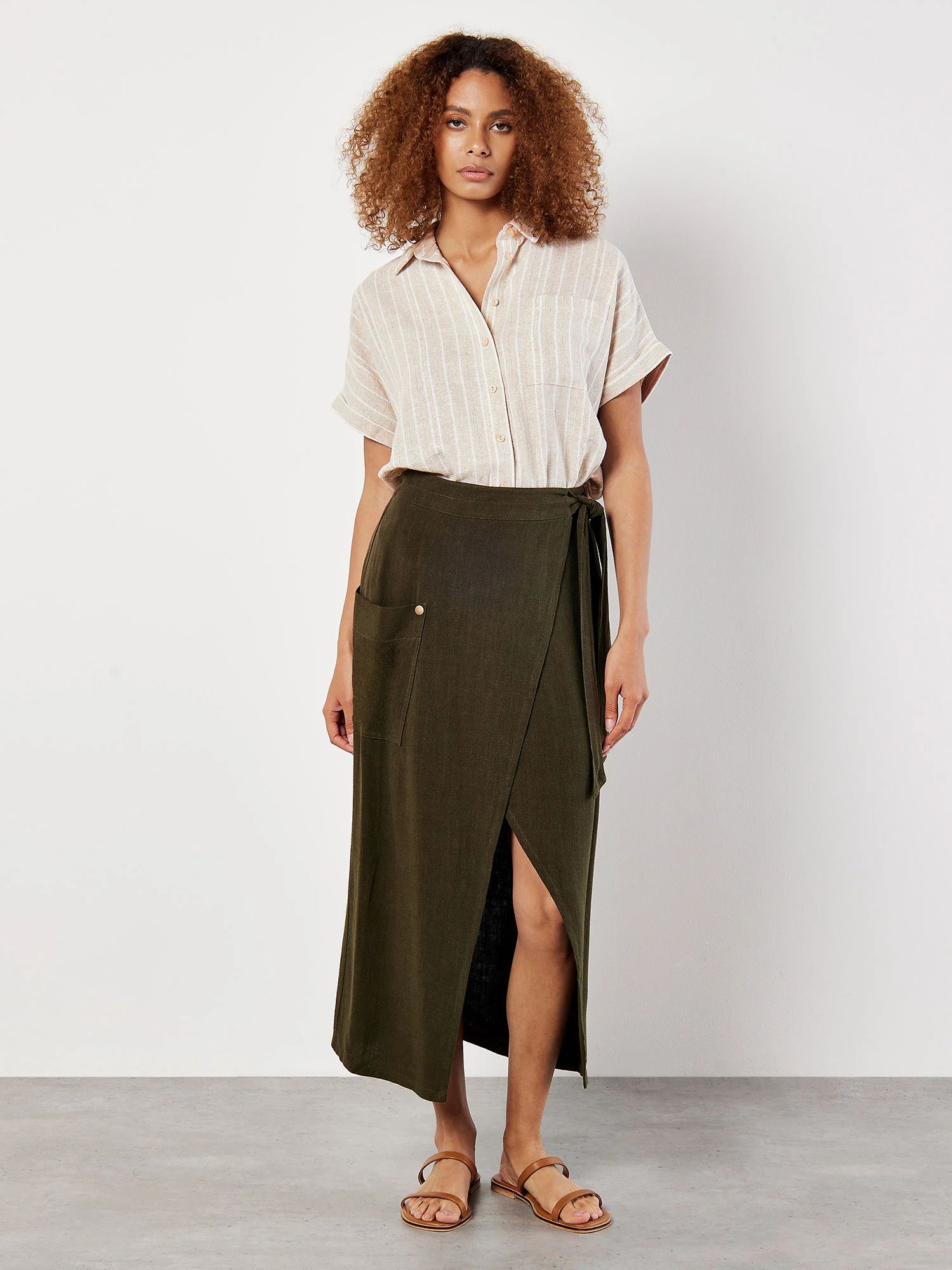 Linen Blend Wrap Midi Skirt | Apricot Clothing | Apricot (UK)