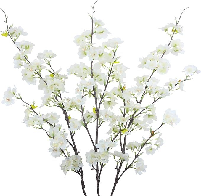CISDUEO 3Pcs Artificial Cherry Blossom Flower White Silk Peach Flowers Bulk Plum Blossom Flowers ... | Amazon (US)