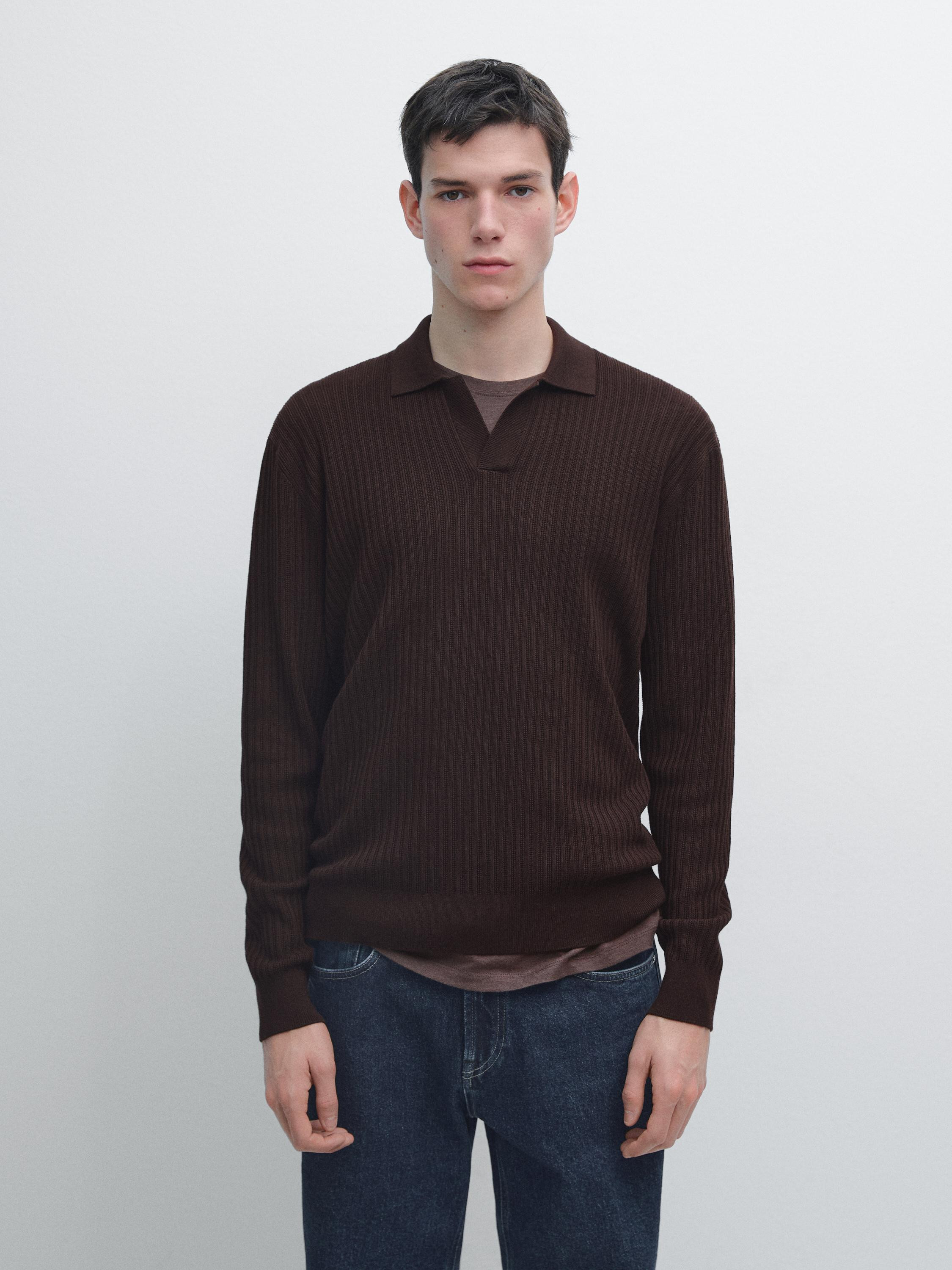 Strickpullover im Polo-Stil aus Baumwollmischgewebe | Massimo Dutti DE