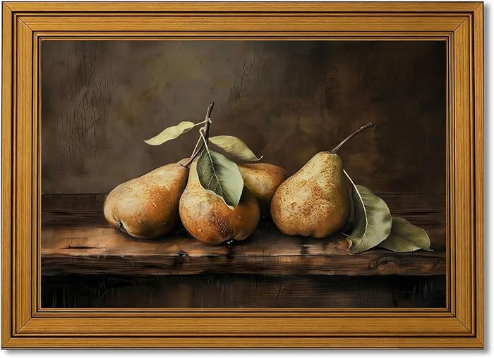 Gold Framed Vintage Country Kitchen Canvas Wall Art, Still Life Pear Painting Picture Wall Decor,... | Amazon (US)