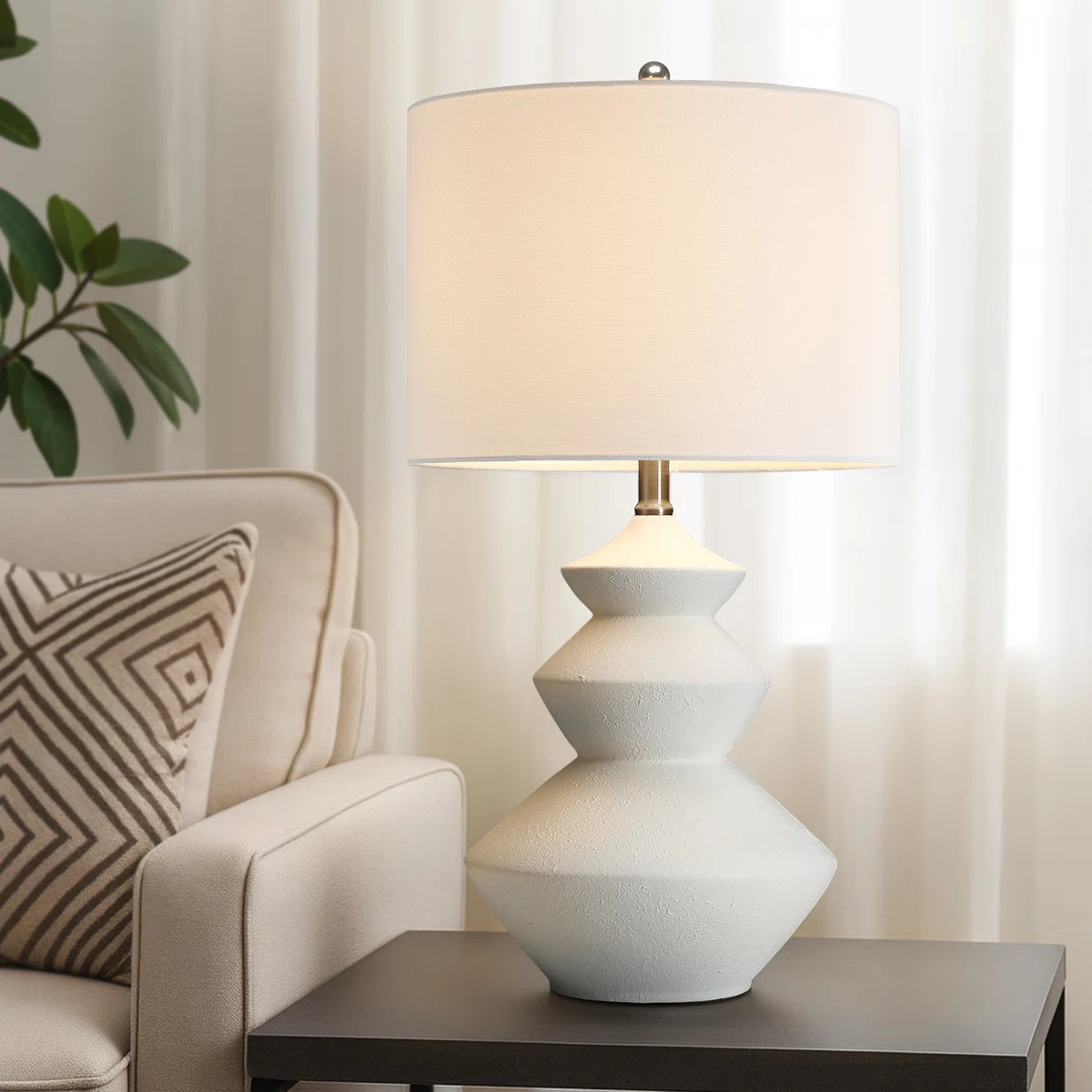 3-way White Ceramic Table Lamp With Drum Shade | Wayfair North America