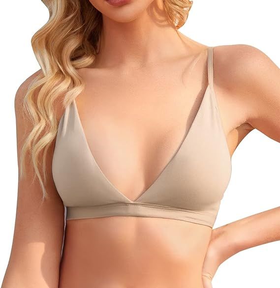 INIBUD Bralette for Women Removable Padded Bra Yoga Seamless V Neck Triangle Adjustable Straps Wi... | Amazon (US)