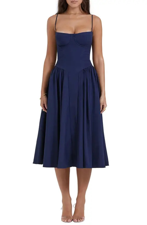 HOUSE OF CB Samaria Corset Fit & Flare Dress in French Navy at Nordstrom, Size Small | Nordstrom