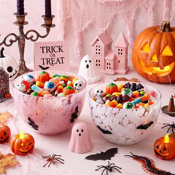 FoldTier 2 Pcs Halloween Icon Snack Bowl, 14oz Glass Candy Dessert Bowls with Snake and Bat Desig... | Amazon (US)