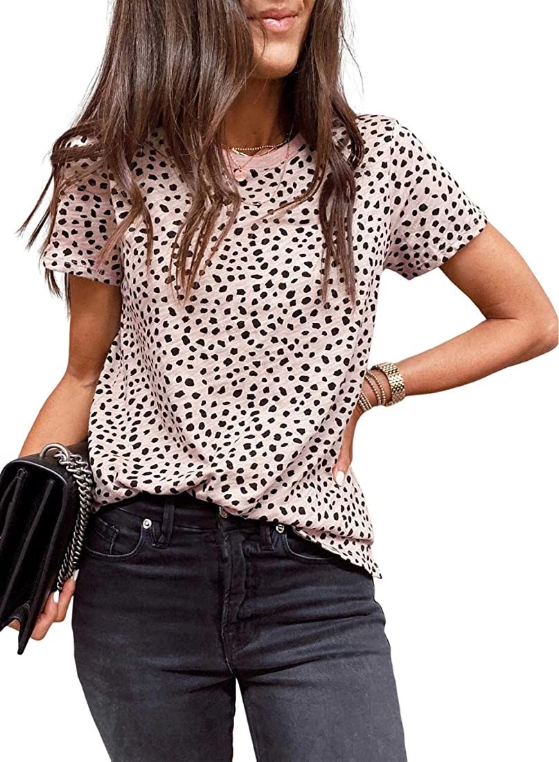 EVALESS Womens Casual Polka Dot Tops Crewneck Short Sleeve T Shirts Fashion 2023 Spring Summer Lo... | Amazon (US)