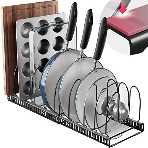 BTH Adjustable Pan and Pot Organizer Racks for Cabinet, Lid Holder, Baking Sheet, Cutting Board Orga | Amazon (US)