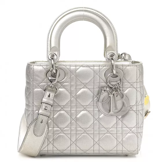 CHRISTIAN DIOR Metallic Grained Calfskin Cannage Small My Lady Dior Silver, FASHIONPHILE