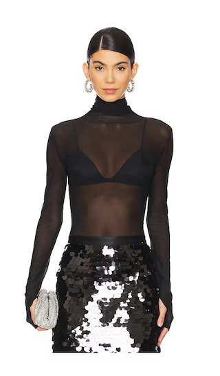 Gaia Mesh Long Sleeve Bodysuit in Black | Revolve Clothing (Global)