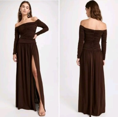 Tanya Taylor Womens Size 2 Marla Mocah Brown Off Shoulder Stretchy Dress  | eBay | eBay US