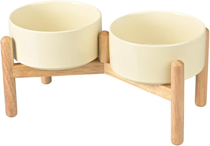 SPUNKYJUNKY Ceramics Raised Dog Bowls Elevated Dog Bowls with Wooden Stand Food and Water Pet Fee... | Amazon (US)