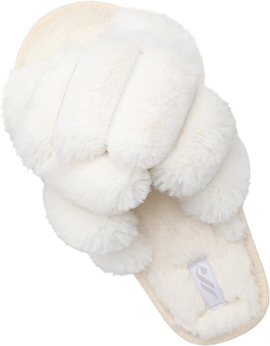 JIASUQI Cross Open Toe Fuzzy Fluffy House Slippers for Women Cozy Memory Foam Plush Criss Cross F... | Amazon (US)