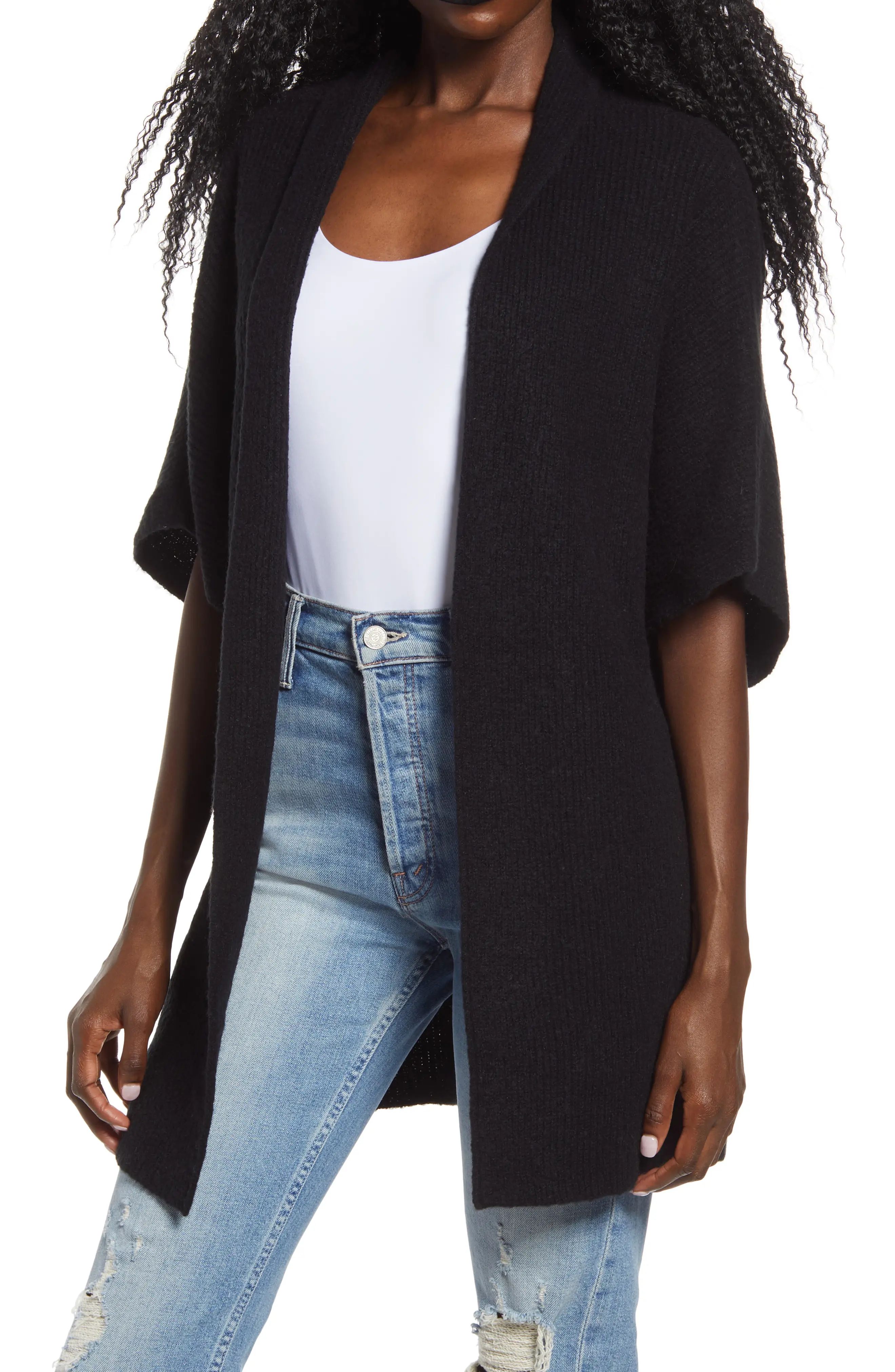 Women's Leith Open Front Dolman Sleeve Cardigan, Size XX-Small - Black | Nordstrom