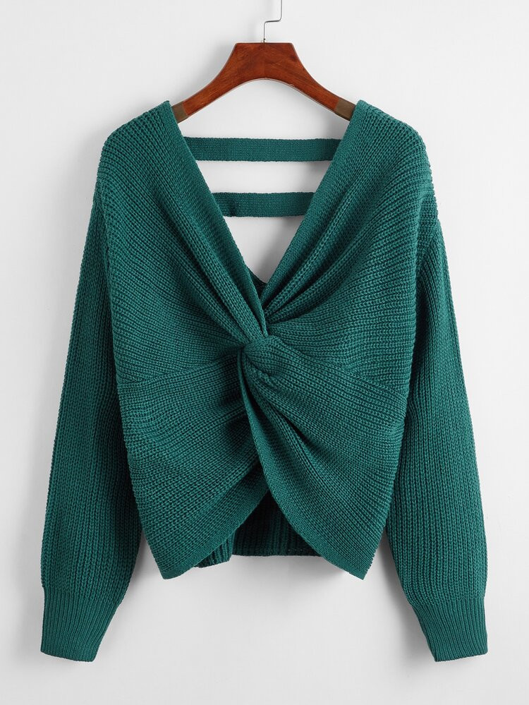 Twist Front Drop Shoulder Sweater | SHEIN