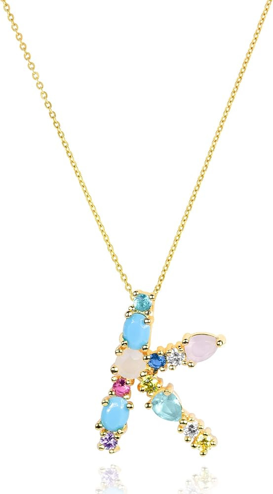 LAVLA Cubic Zirconia Initial Necklace For Women | Dainty Initial Necklace | 18k Gold Plated Color... | Amazon (US)