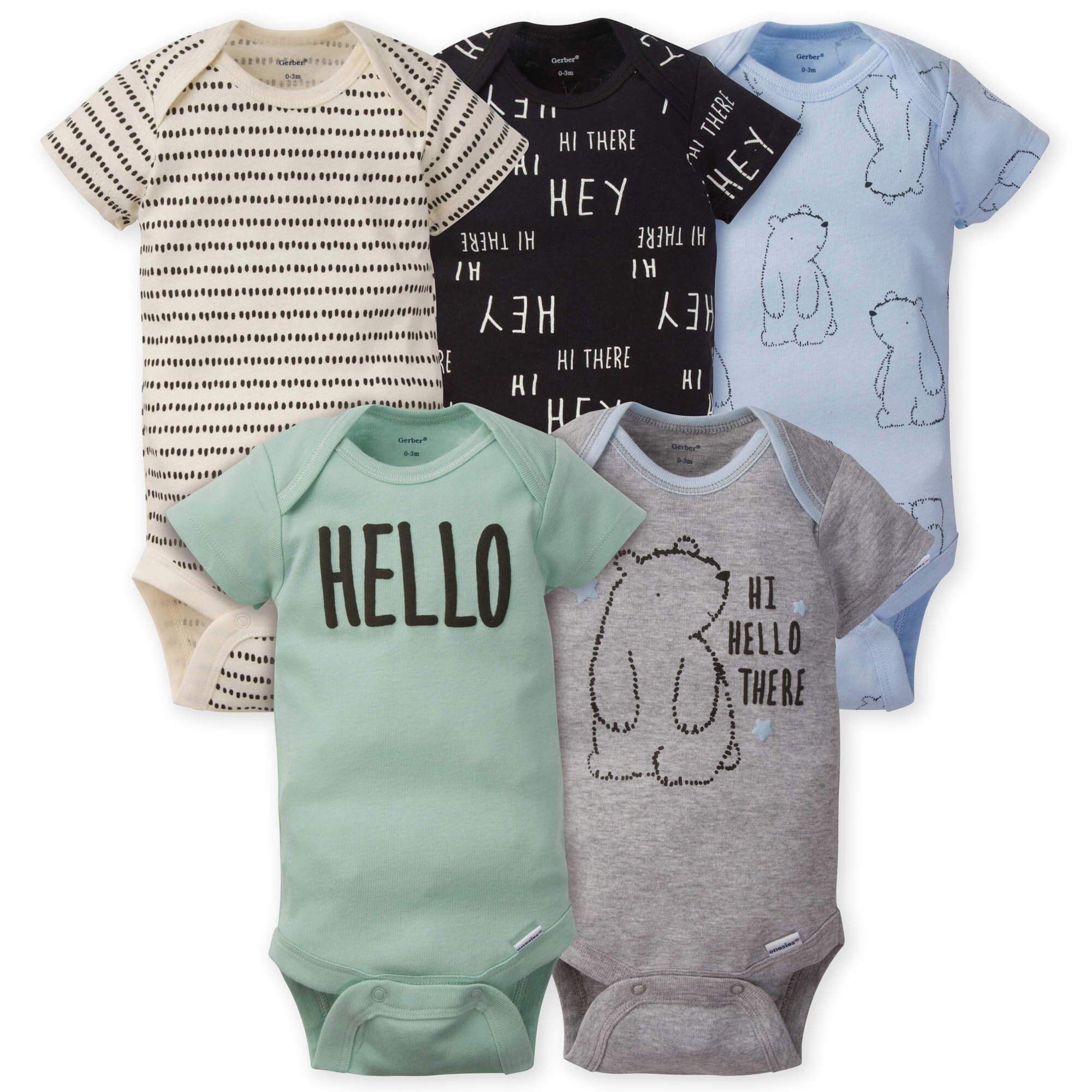 5-Pack Baby Boys Bear Short Sleeve Onesies® Bodysuits | Gerber Childrenswear