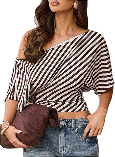 Milumia Women's Off The Shoulder Crop Top Ruched Dolman Short Sleeve Asymmetrical Y2K Going Out T... | Amazon (US)