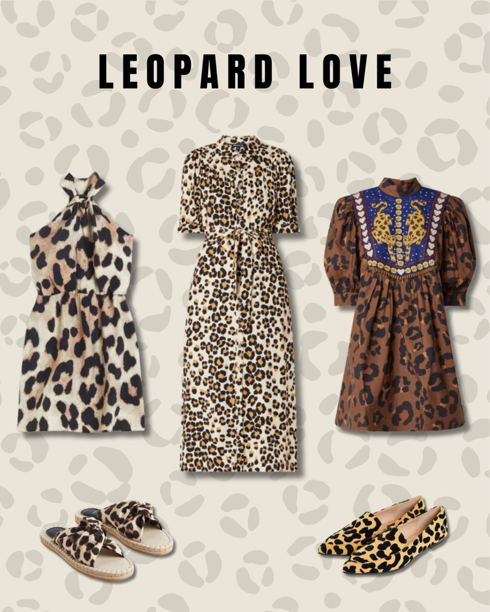 Leopard love 🐆 

outfit inspiration, leopard print halterneck dress, H&M, de Bijenkorf midi blouse dress with panther print and tie belt, Farm rio, mini tunic dress with leopard print and side pockets, London rebel toe wide fit loafers in leopard print,knot detail espadrille slides leopard print, Netherlands. 

#LTKSeasonal #LTKstyletip #LTKeurope